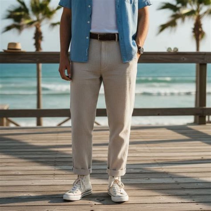A relaxed summer outfit featuring a cream ribbed tank, beige wide-leg trousers, and brown slide sandals