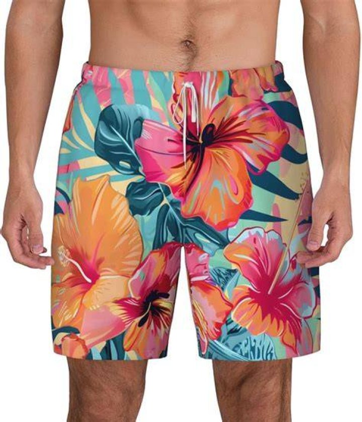 Colorful floral swim trunks for tall women beach outfit