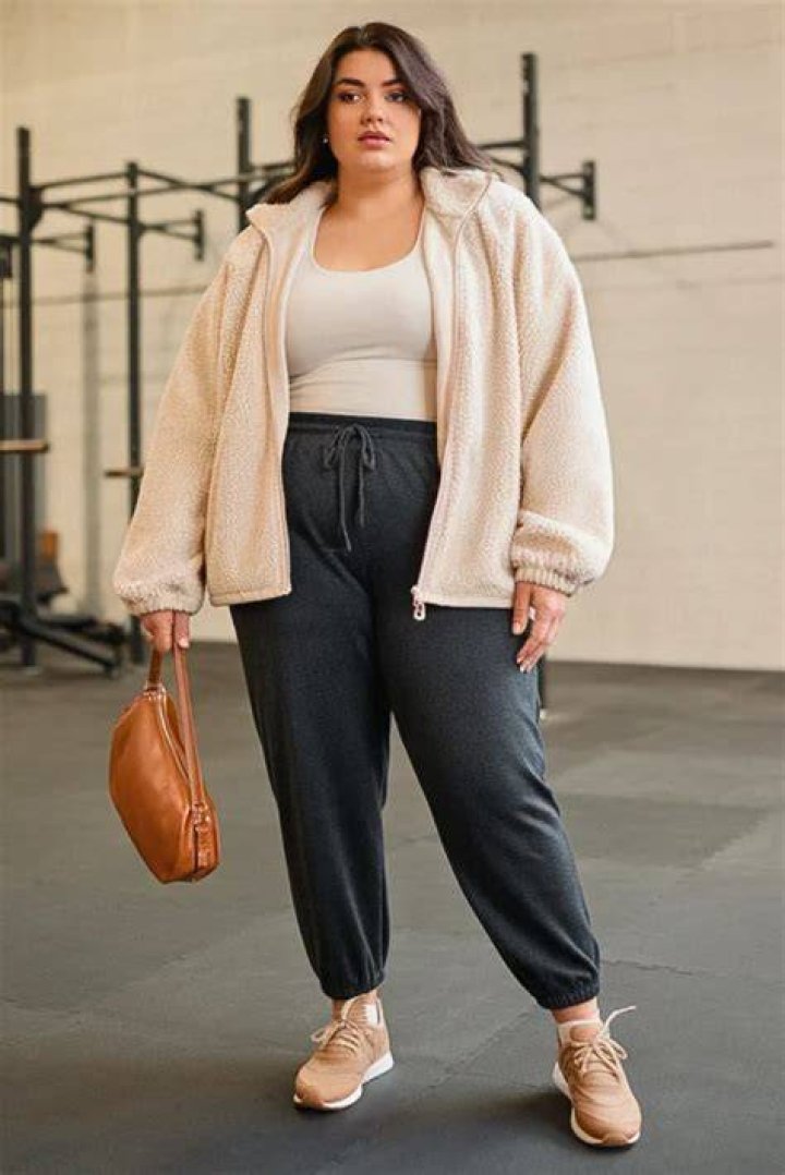 Plus size athleisure baseball game outfit with cropped hoodie