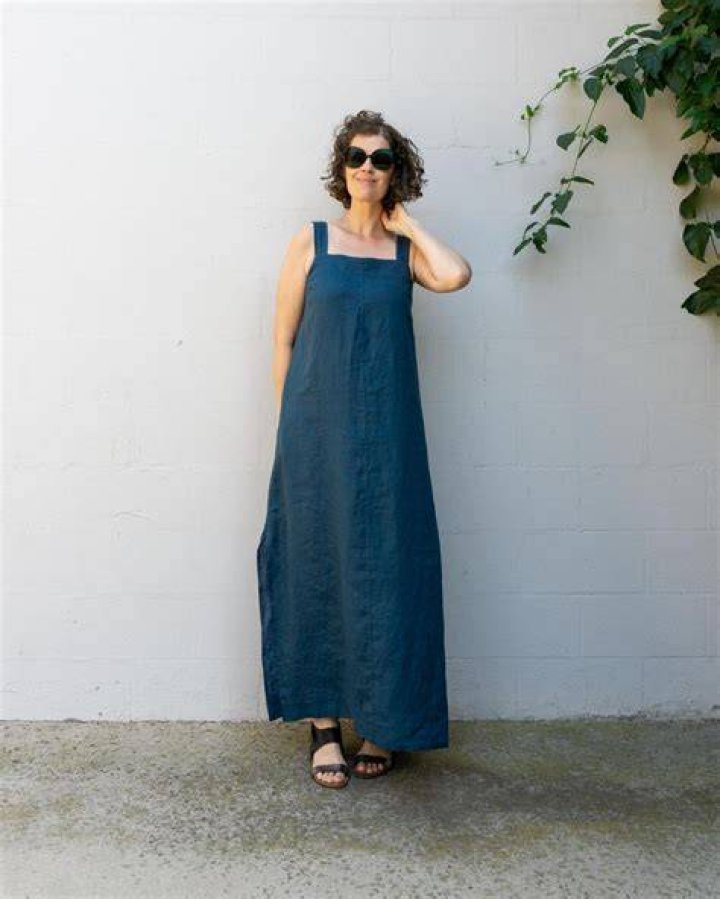 Relaxed linen maxi dress with a slit for tall women boho summer vibes